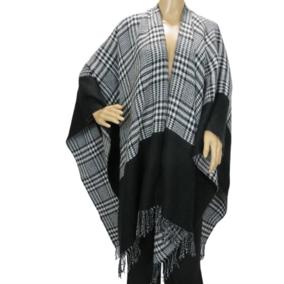 DKR & Co. Studio Black and White Plaid Poncho - Picture 1 of 9